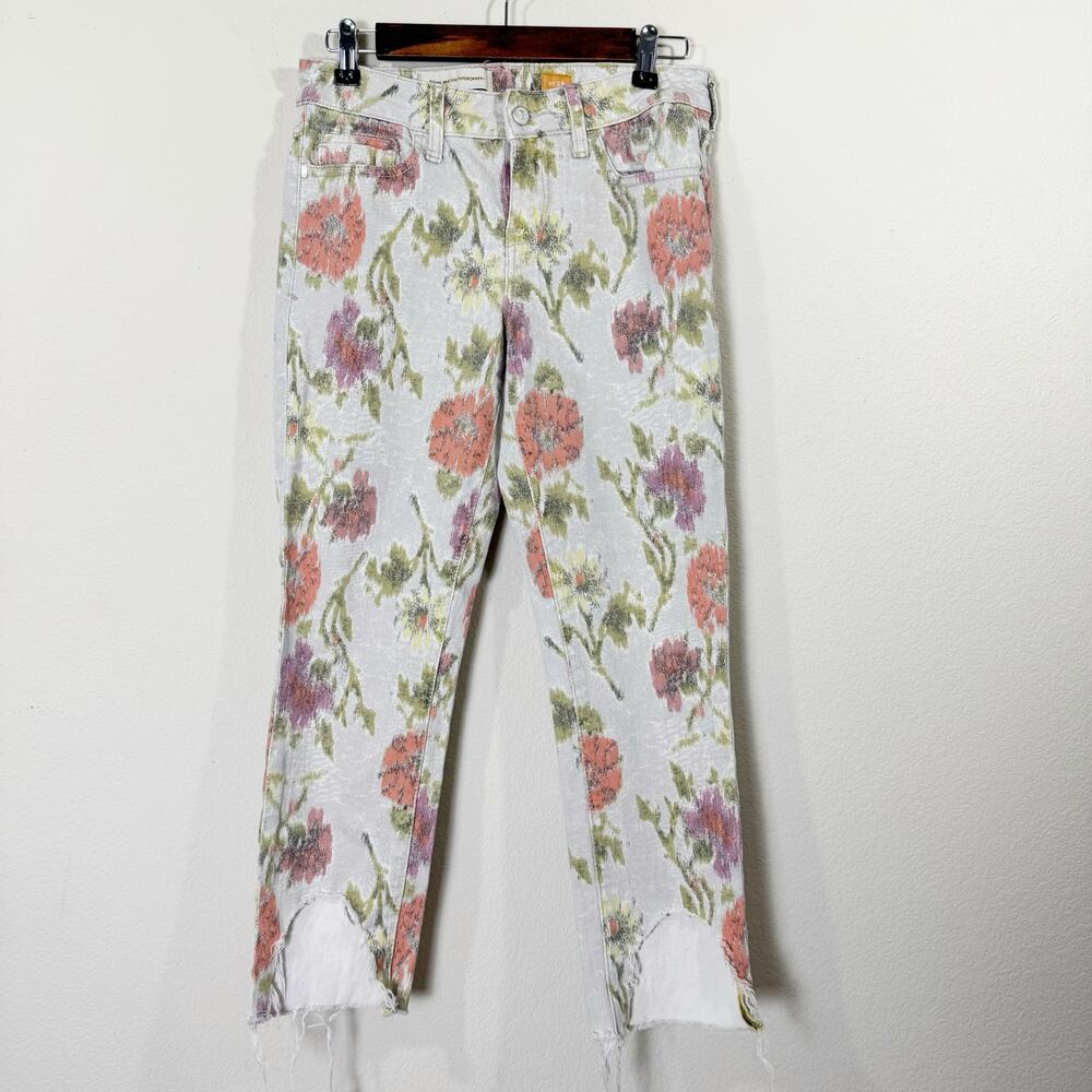 anthro pilcro & the letterpress | stet floral sharkbite hem women's jeans sz 28